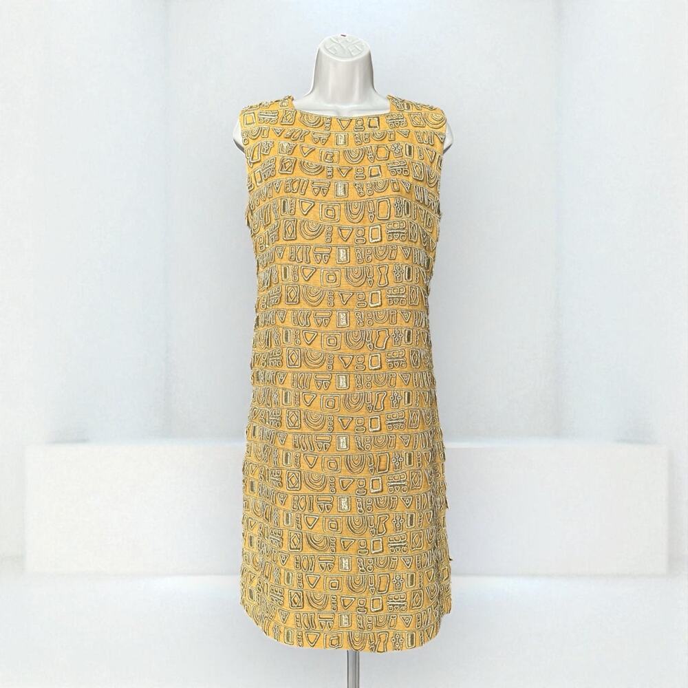 Vintage 60s Mila Schon Couture Gold Sangallo Embroidery Dress Size 8-10, Italy